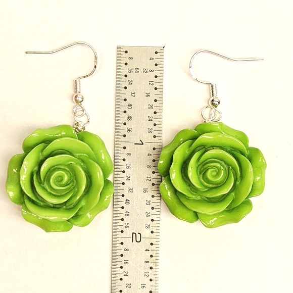 Lime Green Ploymer Clay Rose Earrings - Picture 5 of 5